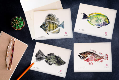 Gyotaku note cards by Debra Lumpkins