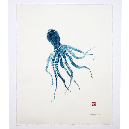 Blue Octopus original gyotaku by Debra Lumpkins
