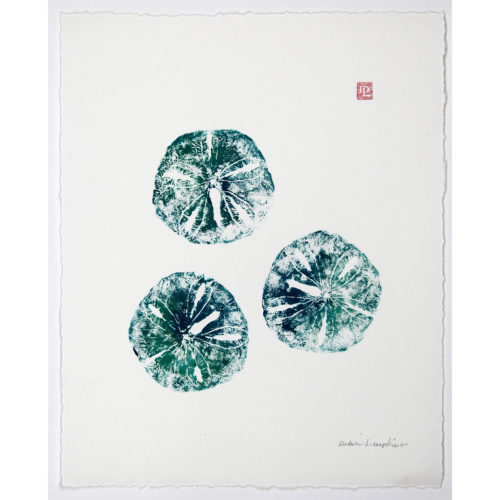 Three Sanddollars original gyotaku by Debra Lumpkins