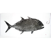 Keanu's Ulua original gyotaku by Debra Lumpkins