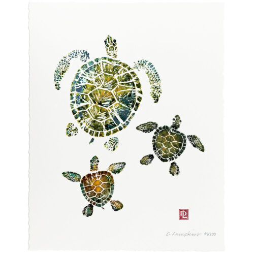 Honu Ohana Sea Turtles gyotaku by Debra Lumpkins
