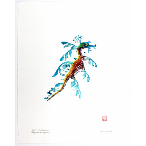 6554 Leafy Seadragon original gyotaku by Debra Lumpkins