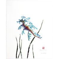 6558 Leafy Seadragon original gyotaku by Debra Lumpkins