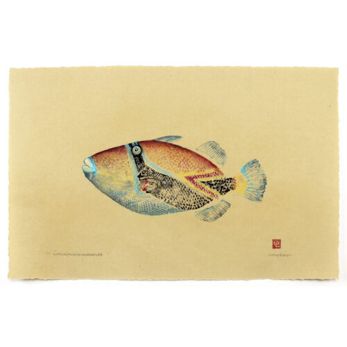 Humuhumu triggerfsih Hawaii State Fish original gyotaku by Debra Lumpkins