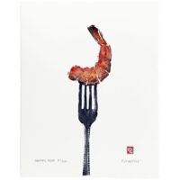 Shrimp on fork gyotaku art print by Debra Lumpkins