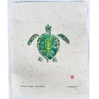 Hawaiian Green Sea Turtle Hatchling gyotaku by Debra Lumpkins