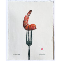 Shrimp on fork original gyotaku by Debra Lumpkins
